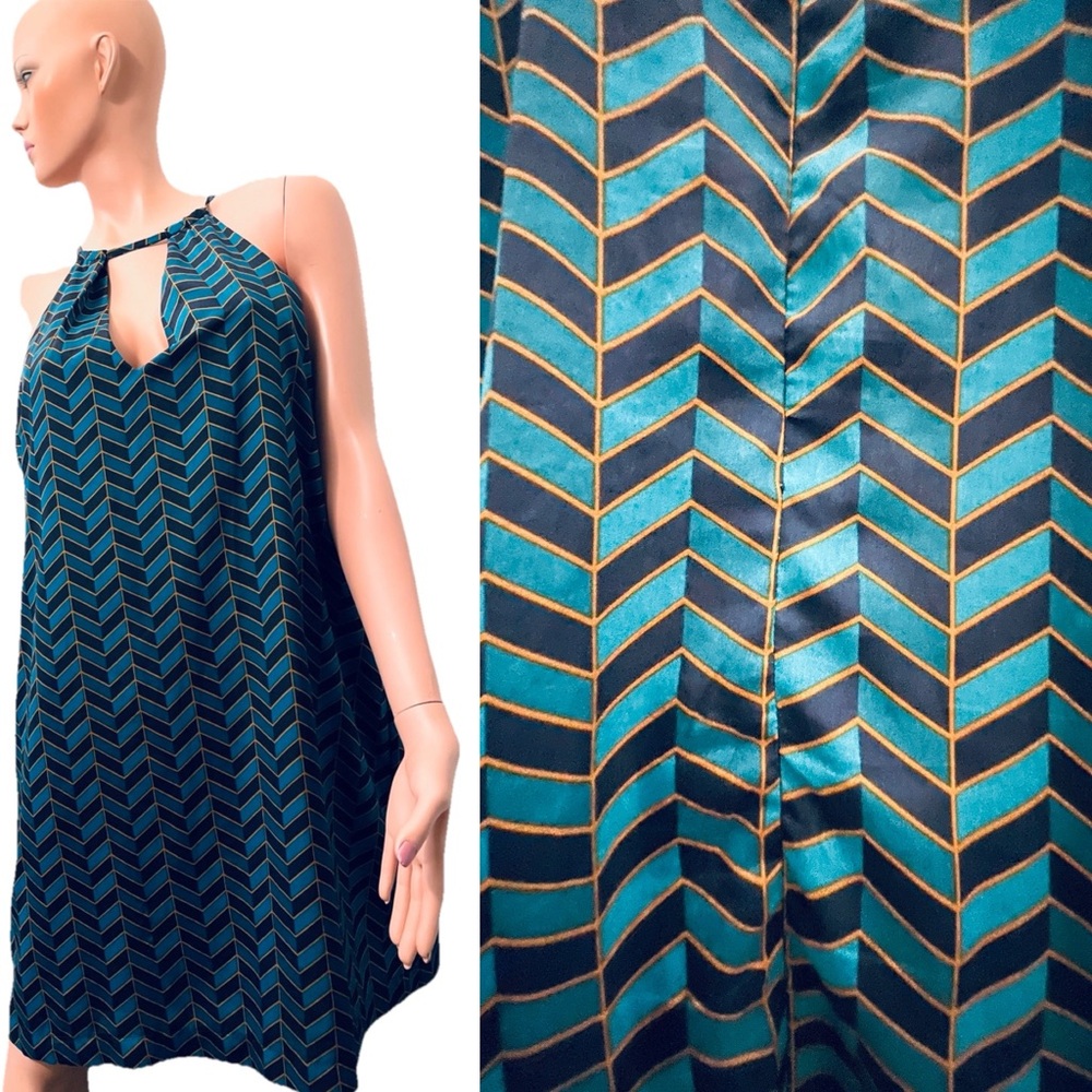 BEIGE By eci CHEVRON Striped Halter DRESS Size XL